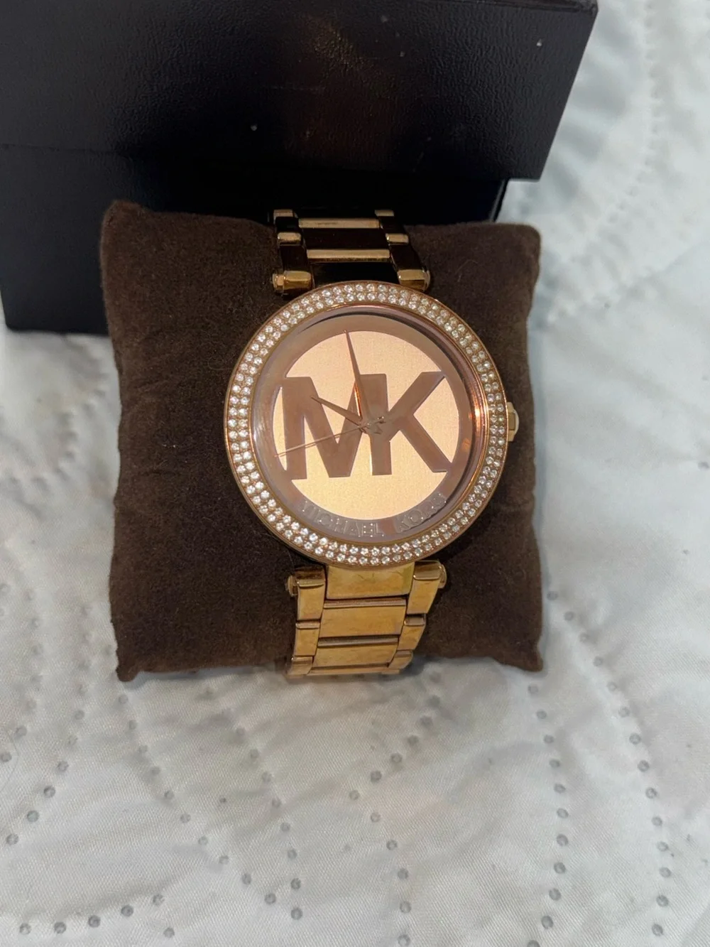 Michael Kors Rose Gold Logo Crystal Bezel Bracelet Watch